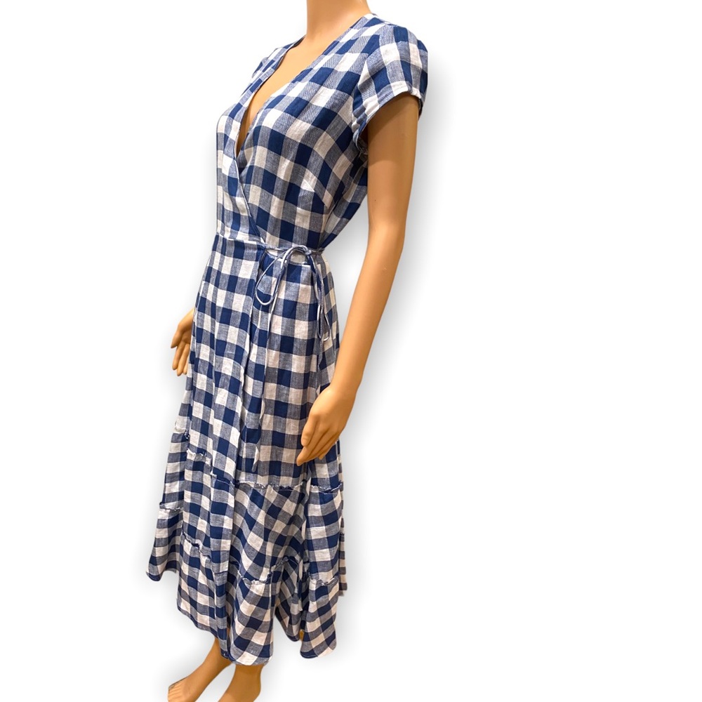 Reformation Navy and White Gingham Midi Wrap Dress - Picture 6 of 11